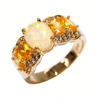 Bagues en laiton plaqué argent avec opale rose et opale blanche, bijoux de mode classiques pour femmes, pierres précieuses ovales, vente en gros