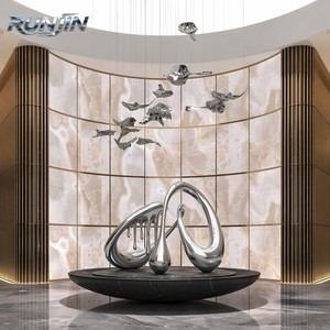RUNJIN RJ-261 Sculpture d'art métallique en acier inoxydable poli miroir, moderne, d'intérieur, grande taille, représentant un oiseau en vol et un pêcheur, faite à la main - Product Image 2