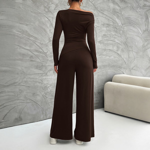 Ensemble deux pièces pour femmes, style européen américain Y2K, Spice Girl, décontracté, polyvalent, t-shirt à manches longues uni, pantalon long, rétro, tendance - Product Image 3