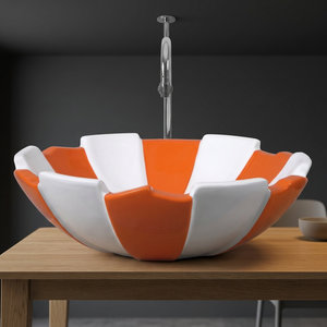 Lavabo de table rond en marbre blanc imprimé poisson Lavabo de salle de bain en céramique moderne Lavabo de comptoir en porcelaine - Product Image 4