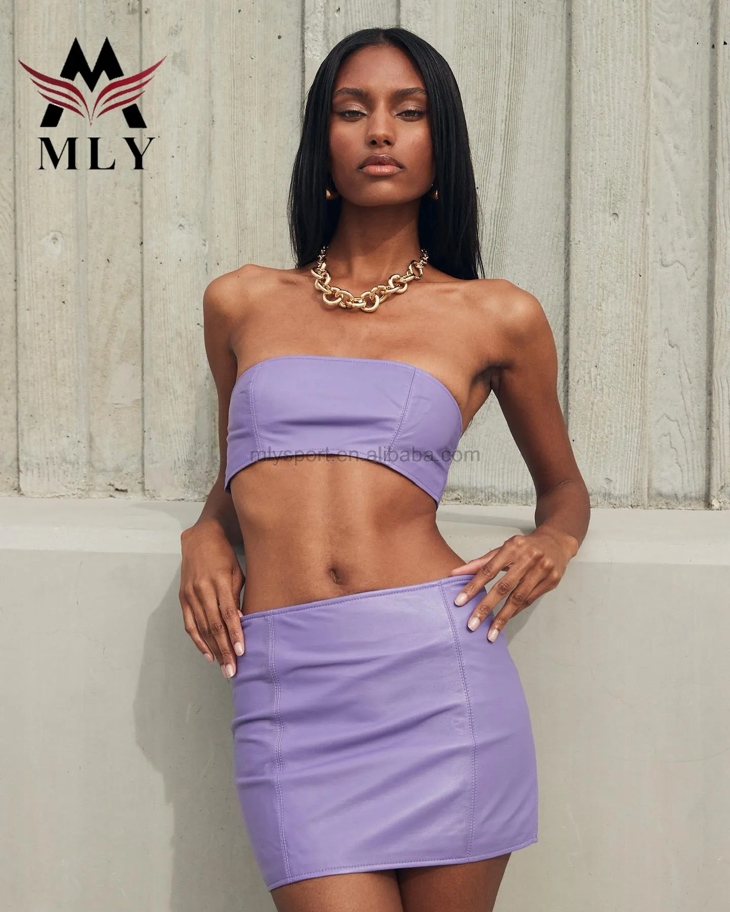 MLY Novo Material Duas Peças Conjunto De Biquíni Bandeau Swimwear Couro Personalizado Mulheres Sexy Maiôs