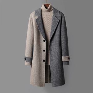 Abrigo de lana de pana de longitud media para hombre, estilo coreano <span class=keywords><strong>juvenil</strong></span>, gabardina holgada con solapa y diseño de bloques de color - Product Image 6
