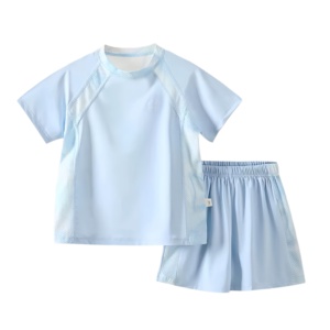 Ensemble de sport d'été pour enfants, unisexe, deux pièces, en maille, à séchage rapide, protection solaire, haut à manches courtes et short - Product Image 6