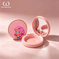 Boîtier vide rond rose double couche en ABS/PS/PET pour poudre libre, avec miroir, imprimé dessin animé, logo personnalisé, OEM, vente en gros, en vrac