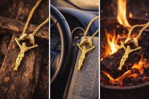 Collana con Croce Cristiana in Acciaio Inossidabile Placcato Oro, Ciondolo Crocifisso, Gioielleria Cristiana all'Ingrosso - Product Image 6