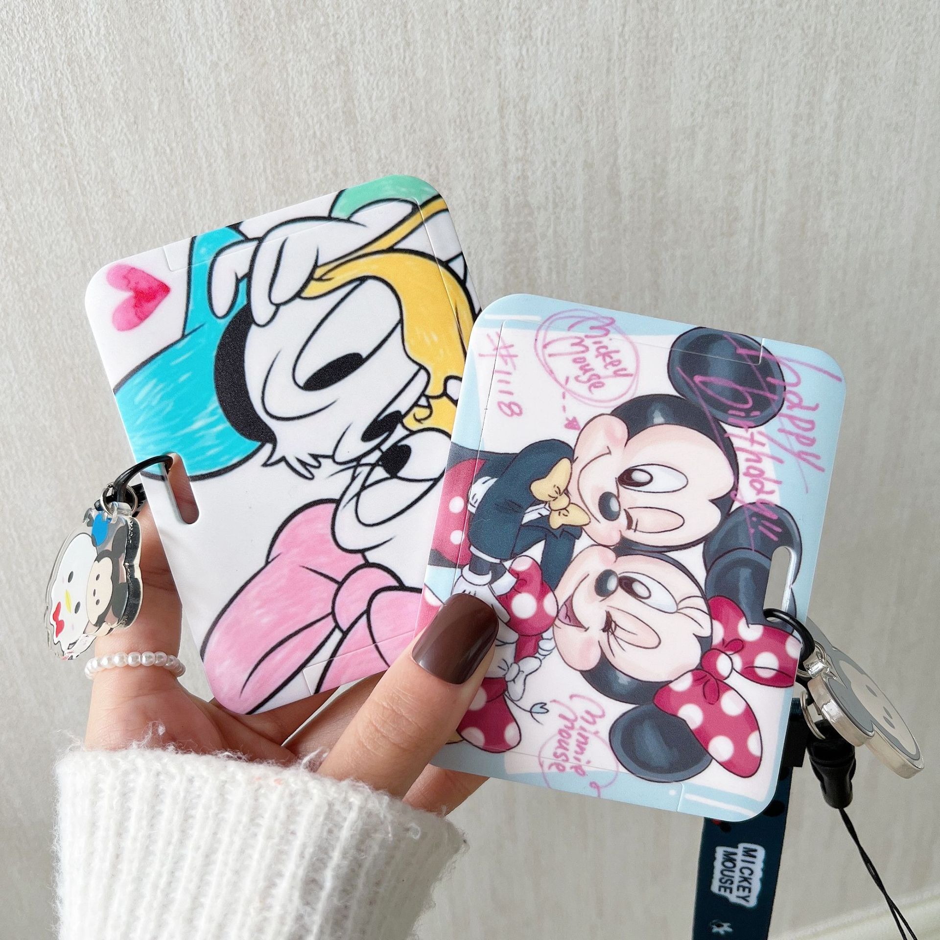 Lovely Cartoon Mickey Minnie Bear Card Holder Lanyards Anti-Lost Plastic Horizontal Student Bus ID Badge Card Case Lanyard Image 2