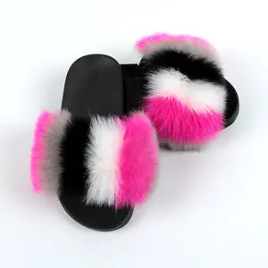 Sıcak satış terlik PVC sandalet moda orijinal Fox kürk terlik kız erkek çocuklar plastik slaytlar kadınlar için