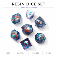 Ensemble de dés DND en résine faits à la main, écologiques, transparents, violets, rouges, avec yeux, 7 pièces, à bords tranchants, polyédriques, pour Dungeons & Dragons