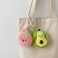Schattig Kawaii Pluche Portemonneetje 3D Fruit Aardbei Ananas Avocado Rits Sleutelhanger Parel Charm Aangepaste Logo Tasje Meisjes