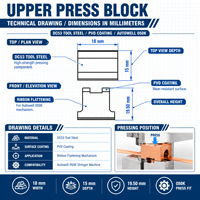 Bloc de pressage supérieur pour machine à plier les rubans 050K, en acier à outils DC53 avec revêtement PVD