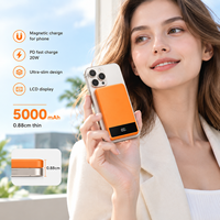 Produit le plus vendu OEM, batterie externe magnétique sans fil 5000 mAh, charge rapide 20W PD, portable avec écran LCD, métal, Type-C, vente en gros