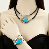 Parure de bijoux bohème élégante et unique pour femme, avec spirale dorée, opale noire et motif bandana, style turc exagéré