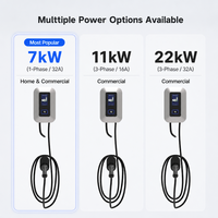 Borne de recharge murale NECS Type 2 pour véhicules électriques, 22 kW AC 32A EVSE CE WiFi OCPP, câble de 5 m, nouveau modèle 3010 pour maison, garage, extérieur