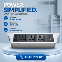 Prise de table/sous-table avec 3 prises 16A, 2 ports USB et RJ45 pour la charge