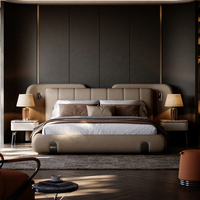 Cadre de lit capitonné de luxe moderne, lit en cuir minimaliste italien taille King, ensemble de meubles de chambre personnalisé pour hôtel et maison