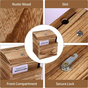 Caja de sugerencias de madera con cerradura, caja de comentarios para pared o de pie, incluye etiquetas, blocs de notas y tarjetas para oficina - Product Image 4