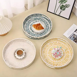 Vente en gros de plateaux ronds en nacre au design unique de différentes tailles pour l'affichage à domicile de plateaux de service - Product Image 4