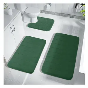 เสื่อเมโมรี่โฟมสีเขียวมรกต,พรมเช็ดเท้าสำหรับห้องน้ำลายทางแนวนอนพรมรองอาบน้ำกันลื่นนุ่มสบายซึมซับน้ำได้