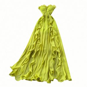Vestido Midi de Verano 2025 para Mujer, Sostenible, Sexy, Sin Tirantes, Asimétrico, con Abertura, Corte en A, Túnica, Ajustado, Casual, Tejido Transpirable, Estilo Imperio - Product Image 5