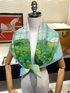 <span class=keywords><strong>Marca</strong></span> de lujo <span class=keywords><strong>Van</strong></span> <span class=keywords><strong>Gogh</strong></span> pintura al óleo cabeza Hijab chal bufanda estilo China 90cm bufanda de seda de sarga para mujer Bandana bufanda cuadrada - Product Image 4