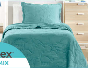 Lindo Juego <span class=keywords><strong>de</strong></span> Cubrecamas Moderno y Duradero con Estampado <span class=keywords><strong>de</strong></span> <span class=keywords><strong>Dinosaurios</strong></span> en Color Verde Azulado, Cubrecama <span class=keywords><strong>de</strong></span> Microfibra Ultra Suave para Niños con Borde Ondulado - Product Image 3