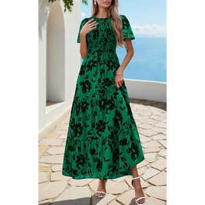 Prettygarden เดรสแม็กซี่ลายดอกไม้สำหรับผู้หญิง, เดรสกระโปรงยาวคอก่อนคอเสื้อแขนสั้น2025กระเพื่อมใส่ในฤดูร้อน - Product Image 2