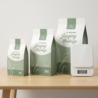 Sacs d'emballage personnalisés en plastique imprimé avec poignée, soufflets latéraux et protection contre l'humidité, pour riz Basmati de Thaïlande, sucre, 1kg, 2kg, 5kg, format plat