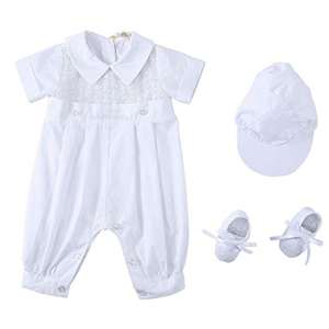 Ensemble de baptême pour bébé garçon : barboteuse brodée, gilet, chaussures et bonnet – Fabricant OEM - Product Image 2