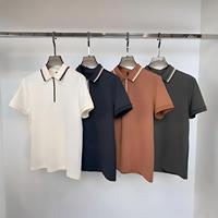 T-shirt en coton et polyester avec logo brodé, col côtelé, tricot contrasté, manches courtes haut de gamme pour homme, style polo