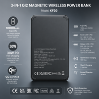 Batterie externe magnétique pliable sans fil Li-Polymère 10000mAh 3-en-1 PD 30W QC3.0 Type-C universelle portable pour téléphone et montre