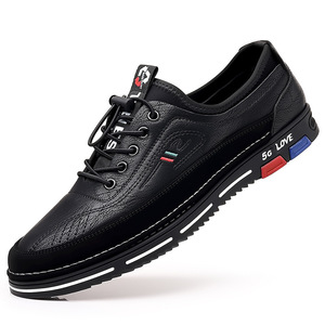 Chaussures bateau décontractées en cuir pour hommes, bout rond, à lacets, semelle en caoutchouc amortie, toutes saisons, couleur unie, logo embossé - Product Image 5