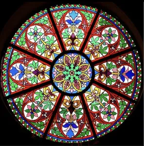 Özel kurşunlu kilise Tiffany kilise pencereleri vitray çiçek dome sticker suncatcher renkli temperli cam