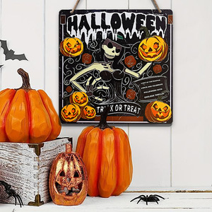 En stock: Marco de madera para cartel de Halloween, decorativo, colgante, cuadrado, con diseño de calabaza, para colgar en el patio o como accesorio de decoración de pared. - Product Image 1