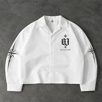 Chemise décontractée streetwear à manches longues boutonnée, coupe courte, à rayures, imprimé microphone rose, style rétro vintage Y2K