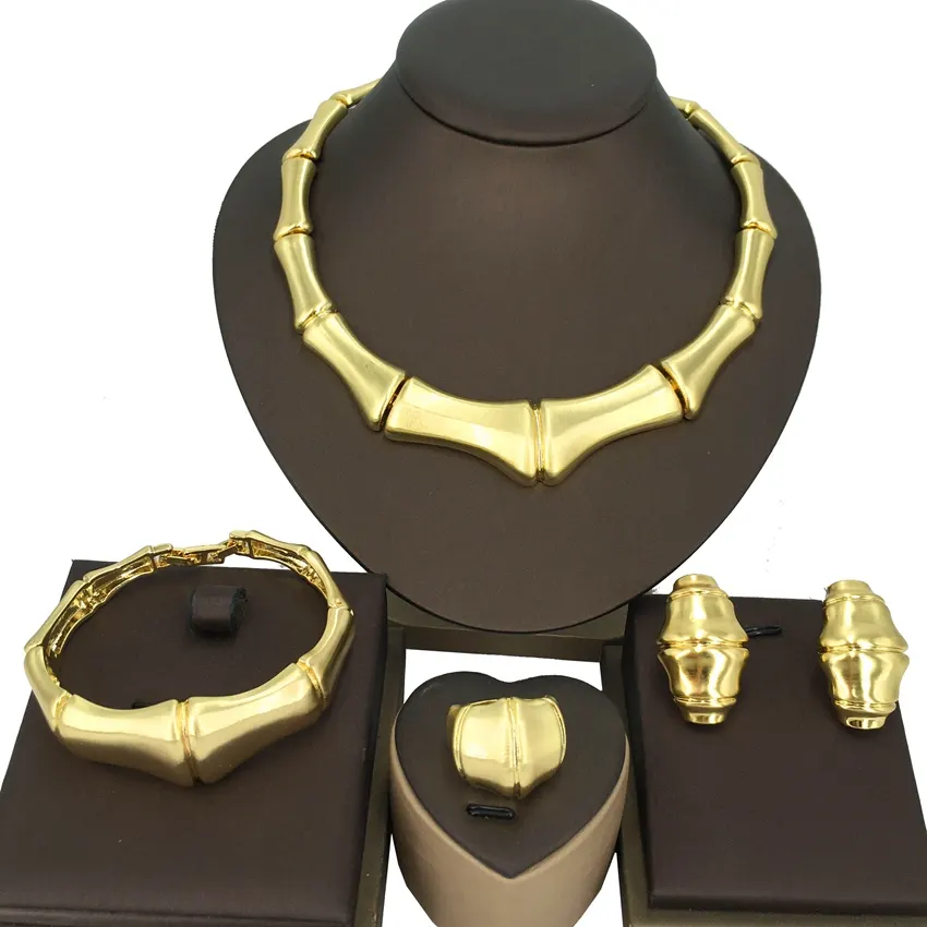 Yumingglai – boucles d'oreilles, ensemble de bijoux de haute qualité, grand dubaï, bijoux en or 18 k, bijoux brésiliens en or FHK13866