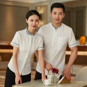 Haute qualité col rond restauration rapide Restaurant serveur uniformes Logo personnalisé boîte de nuit serveur et <span class=keywords><strong>serveuse</strong></span> <span class=keywords><strong>tenue</strong></span> - Product Image 5