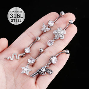 फैशन भेदी गहने महिलाओं पेट की अंगूठी थोक स्टेनलेस स्टील टाइटेनियम जिरकॉन सेक्सी नाभि रिंग - Product Image 4