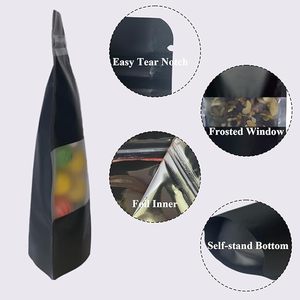 Sacs anti-odeurs, pochettes verticales refermables en Mylar transparent avec fenêtre et fermeture éclair pour le stockage alimentaire, le café, les collations et l'emballage alimentaire - Product Image 3