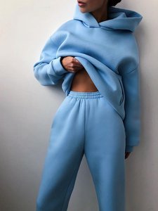 Ensembles de sweats à <span class=keywords><strong>capuche</strong></span> noirs grande taille, vêtements décontractés, ensemble 2 pièces, survêtements en polaire polyester pour femmes - Product Image 4