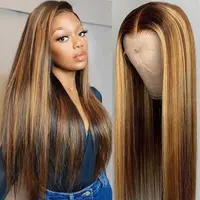 Wig Rambut Manusia Lurus Brasil Populer Wig Renda 13X4 5X5 Bagian T Renda Piano Ombre P4/27 # Wig Warna Rambut Panjang Lurus 180%