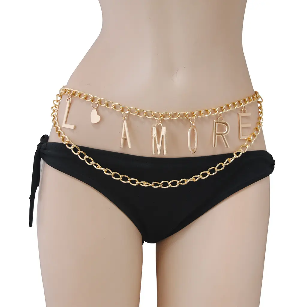 Cadena de cuerpo geométrica multicapa para mujer, colgante de bola de amor con personalidad, cadena de cintura con borlas, bikini femenino
