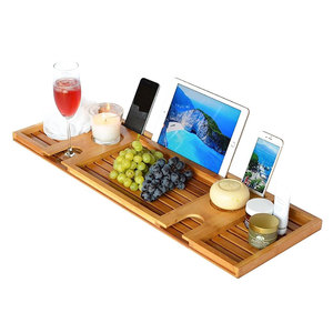 Venta al por mayor Extensible Natural Bamboo Bañera <span class=keywords><strong>Caddy</strong></span> Bandeja Extensible Juegos de Baño - Product Image 3