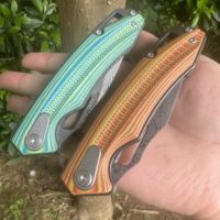 Couteau pliant de poche CNC de qualité industrielle pour l'extérieur, avec lame Damas VG10, pointe clip, manche G10 bicolore, pour bricolage et OEM