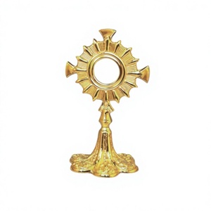 Monstranza de Latón Artesanal Art Deco, Recipiente Religioso para Mesa de Altar de Iglesia, Exhibición Católica para Adoración Eucarística, Pequeña, para Diwali - Product Image 3