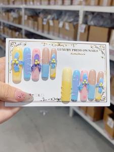 Handmade Extra Long Press Nails-Intricate Carved Stiletto Floral 800+ Crystals <strong>Royal</strong> Design Halal Certified Full Cover for Galas - Product Image 2