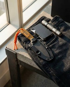 มีดพับแบบ Fixed Blade รุ่น Custom Urban Phantom ขนาด 6.<span class=keywords><strong>1</strong></span> นิ้ว สำหรับงาน DIY OEM EDC ใบมีดทรง Drop Point ขอบมุมเอียง ทำจากเหล็ก D2 ด้ามจับแบบ Full Tang สำหรับเอาตัวรอด  วัสดุ Amber Ultem - Product Image 6