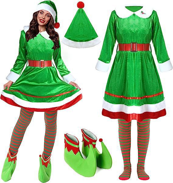Christmas Women Green Elf Princess Dress - Performance X-Mas Clothes Dress  up Santa Claus Costume Carnival Party Outfits