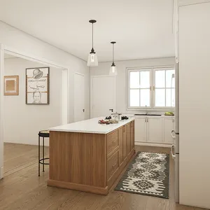 Il miglior layout della base dell'isola ad angolo in legno non finito progetta le porte dell'armadio shaker in rovere massello cucina europea moderna