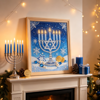 Kit de peinture diamant 5D à forage partiel Israël Hanouka, Motifs Ménorah, Dreidel, Étoile de David, Lumières de festival juif, Décoration intérieure