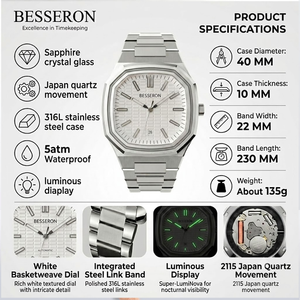 นาฬิกาข้อมือผู้ชาย BESSERON Factory รุ่น Multi-Color Quartz ตัวเรือนทรงแปดเหลี่ยมขนาด 42 มม. ทำจากสแตนเลสสตีล แสดงวันที่แบบอนาล็อก ดีไซน์ทันสมัย สวยหรู - Product Image 3